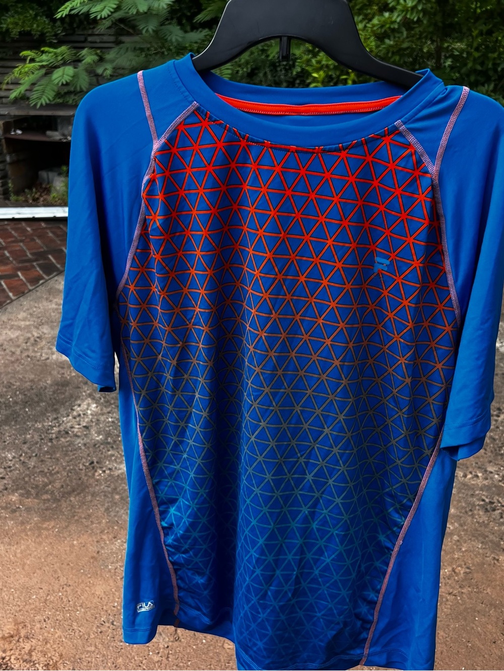 Fila Blue Performance Short Sleeve Shirt with Pink Stitching